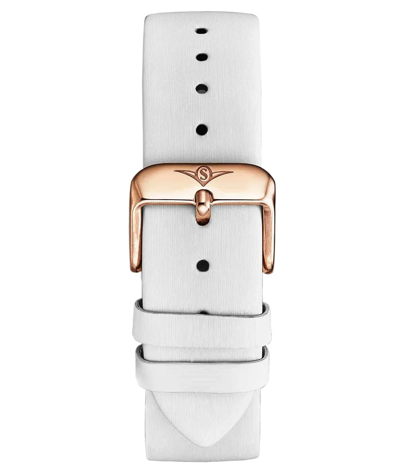 Stührling 20mm White Leather Strap With Satin Twill Cover WIth Rose Gold Buckle