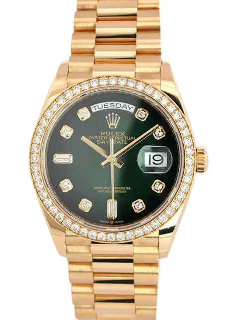 Rolex Day-Date 36 Gelbgold 128348RBR Green Diamant
