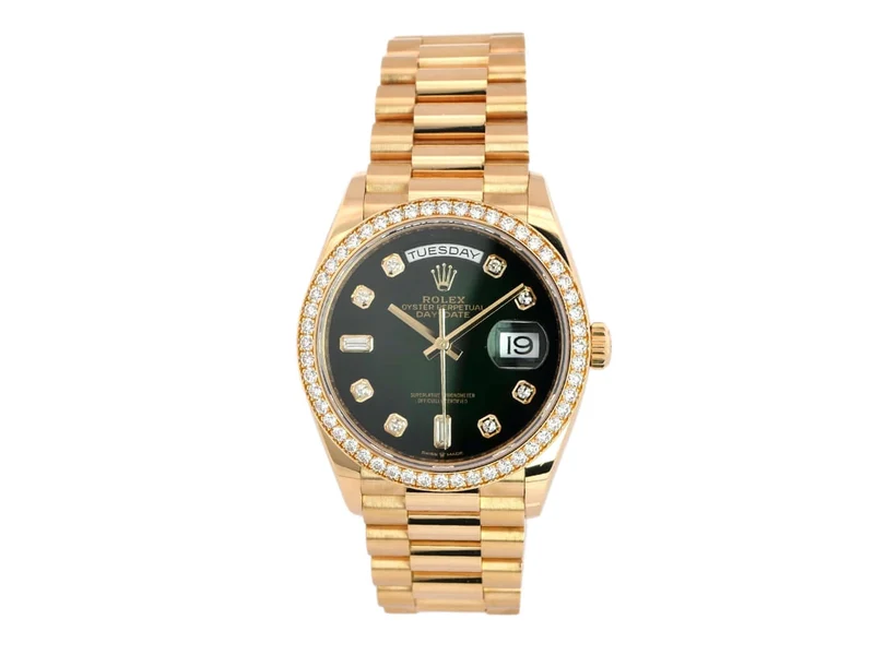 Rolex Day-Date 36 Gelbgold 128348RBR Green Diamant