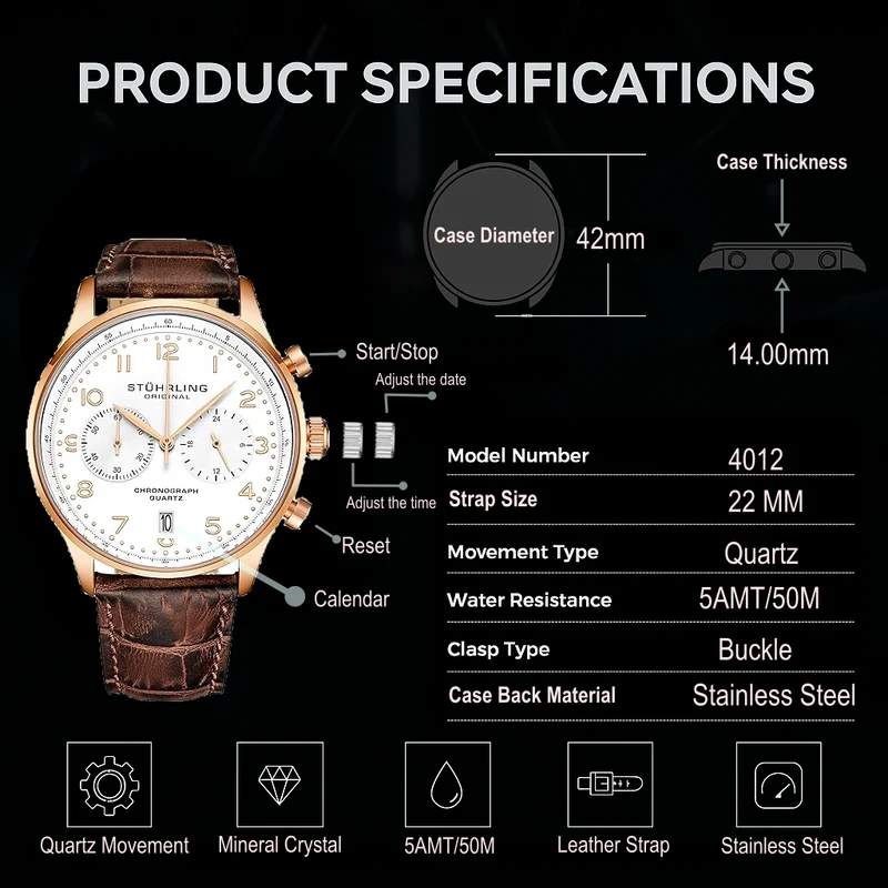 Stührling GR1-Q 4012 Quartz 42mm Chronograph
