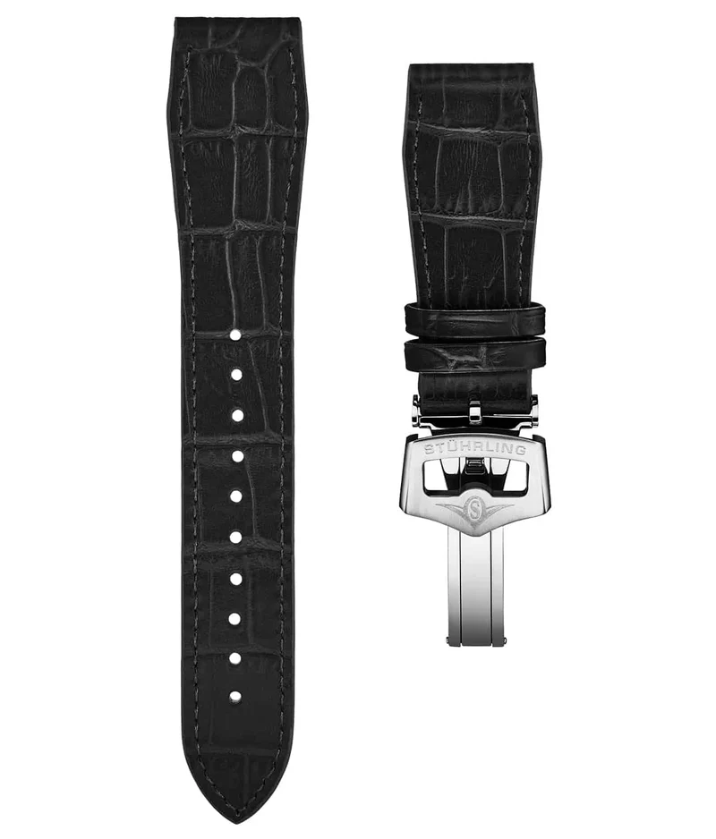 Stührling 20mm Leather Strap with Stainless Steel Deployant Buckle