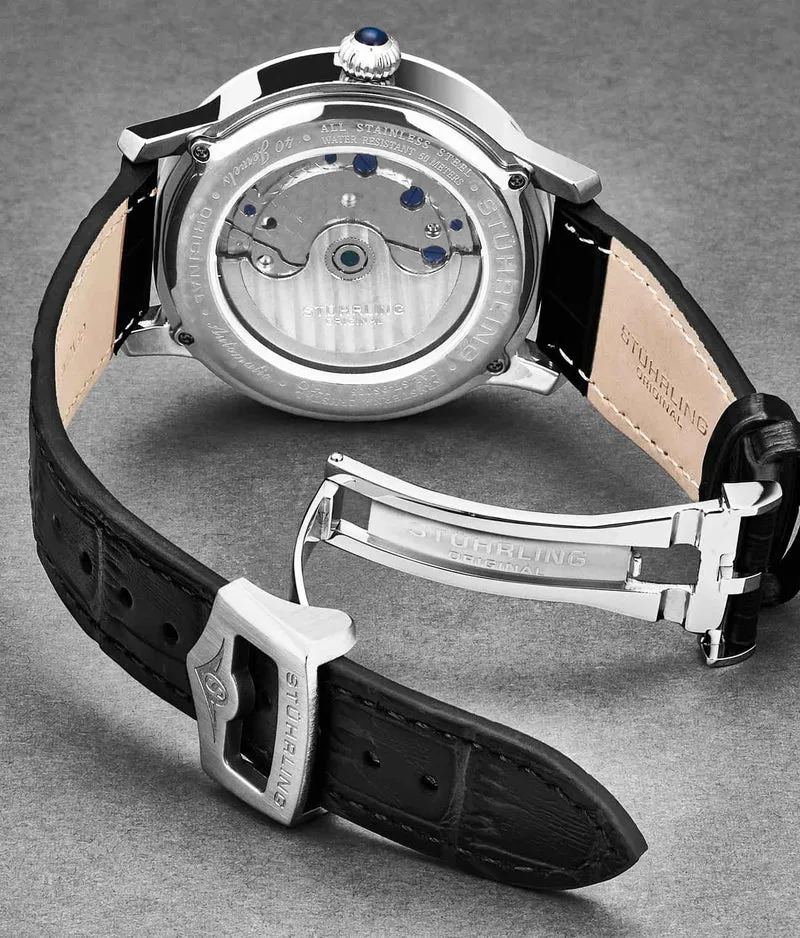 Stührling 20mm Leather Strap with Stainless Steel Deployant Buckle