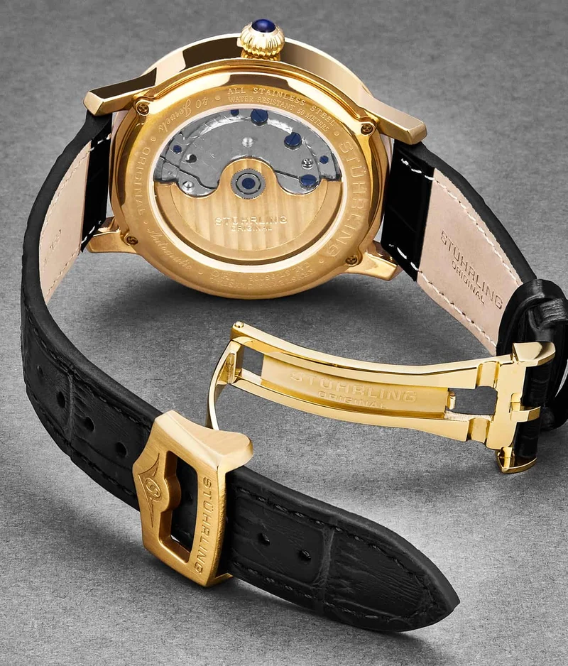 Stührling 20mm Leather Strap with Stainless Steel Deployant Buckle