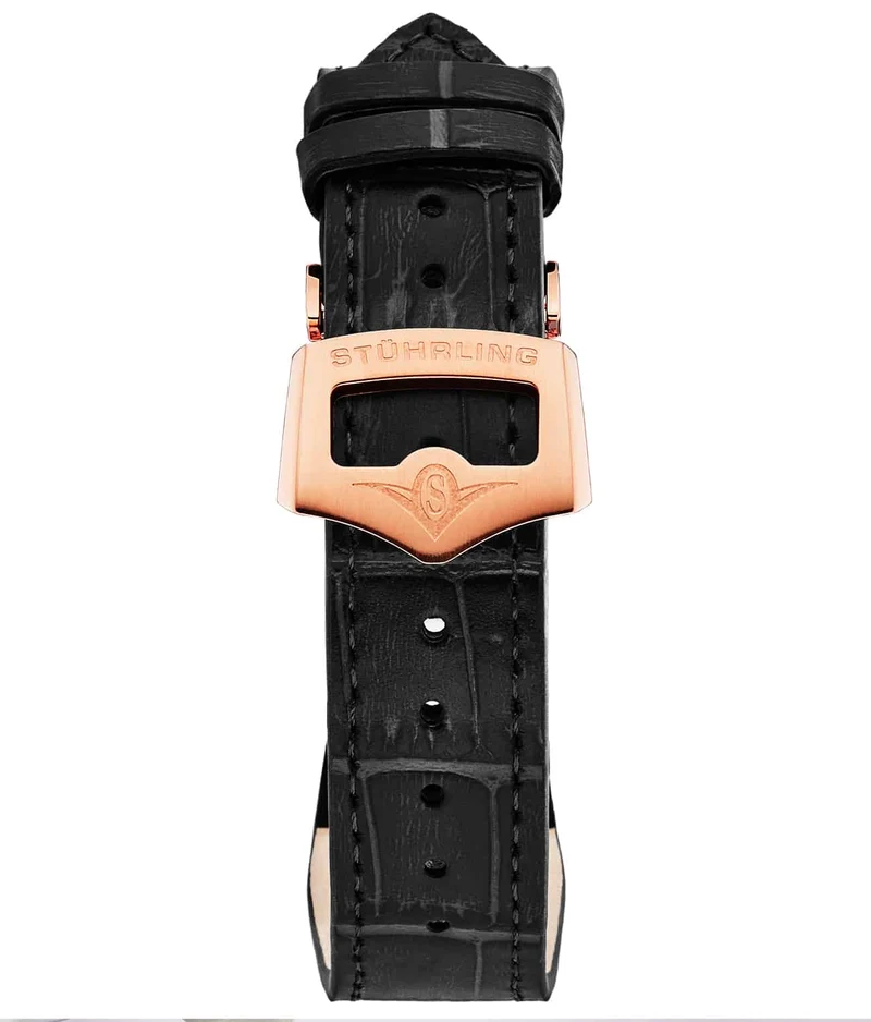 Stührling 20mm Leather Strap with Stainless Steel Deployant Buckle