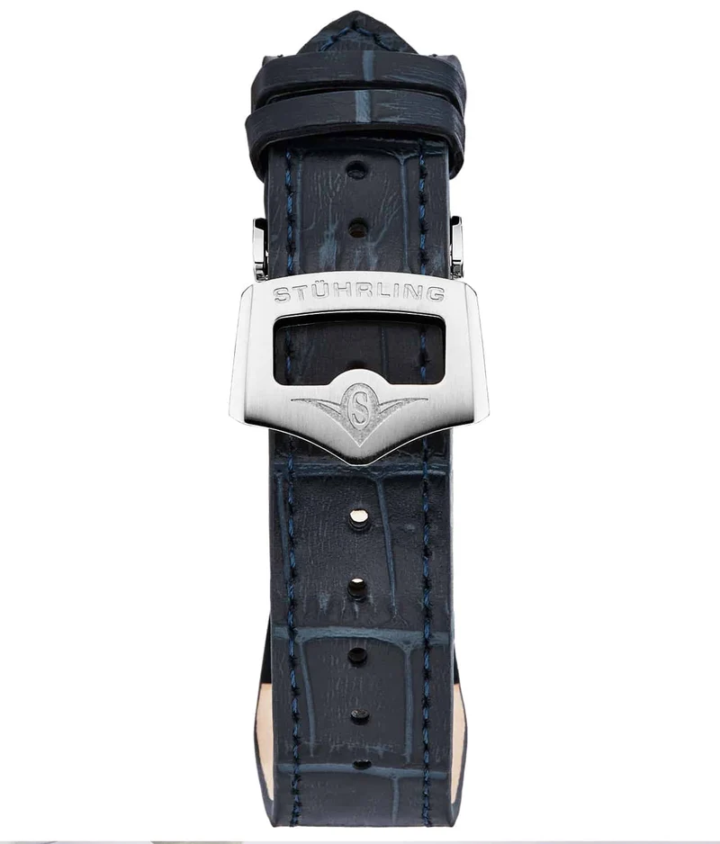 Stührling 20mm Leather Strap with Stainless Steel Deployant Buckle