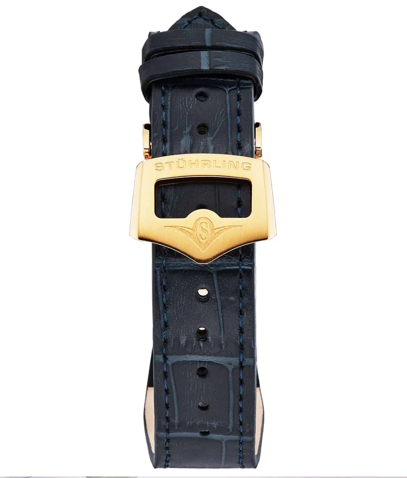 Stührling 20mm Leather Strap with Stainless Steel Deployant Buckle