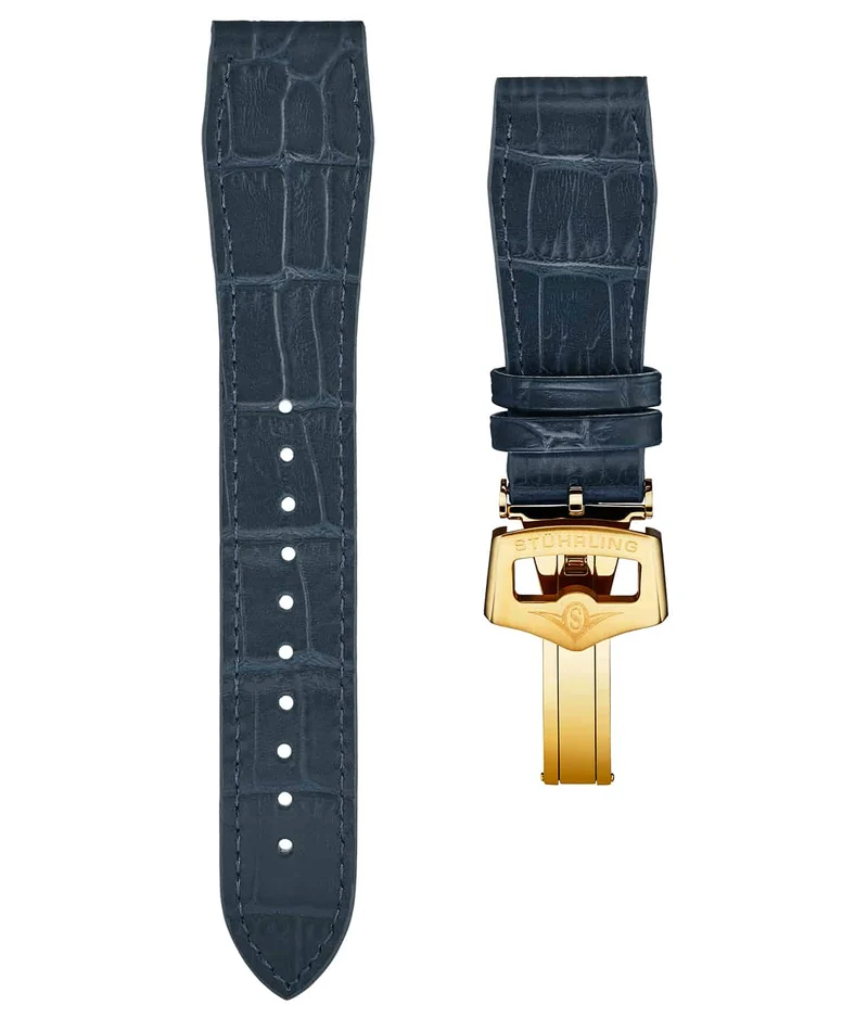 Stührling 20mm Leather Strap with Stainless Steel Deployant Buckle