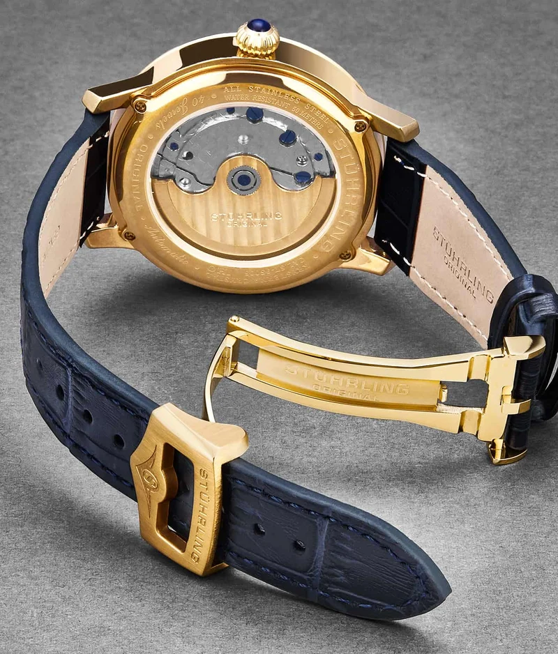 Stührling 20mm Leather Strap with Stainless Steel Deployant Buckle