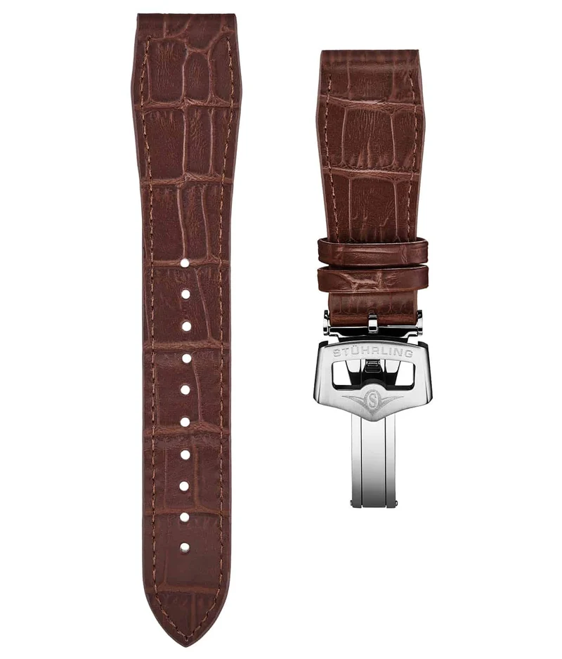 Stührling 20mm Leather Strap with Stainless Steel Deployant Buckle