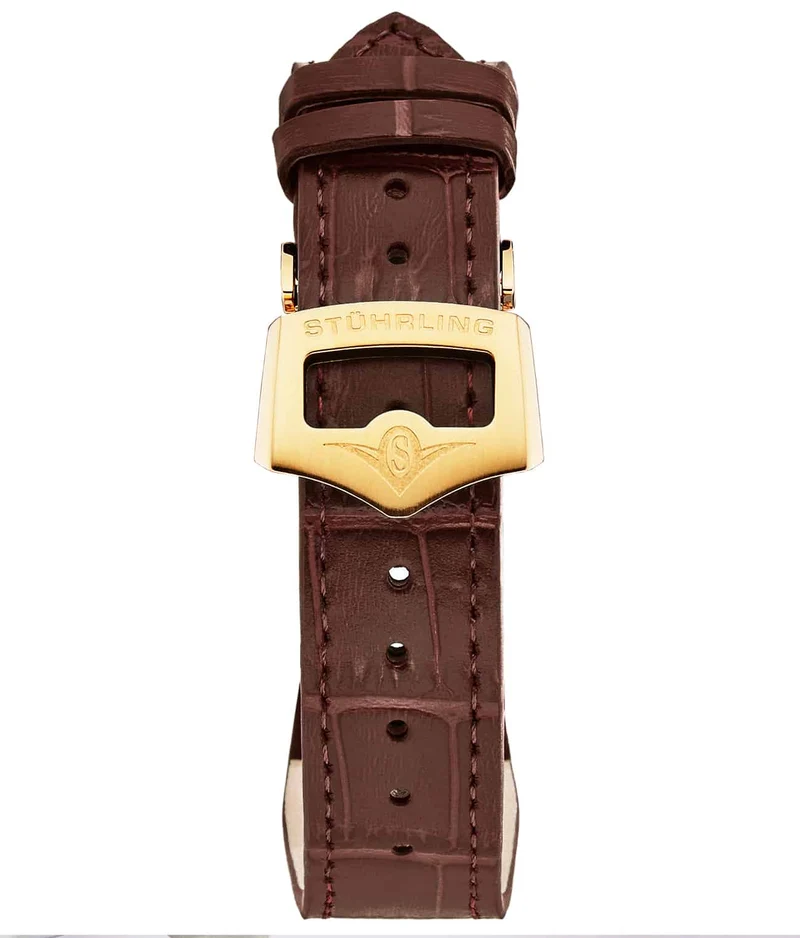 Stührling 20mm Leather Strap with Stainless Steel Deployant Buckle