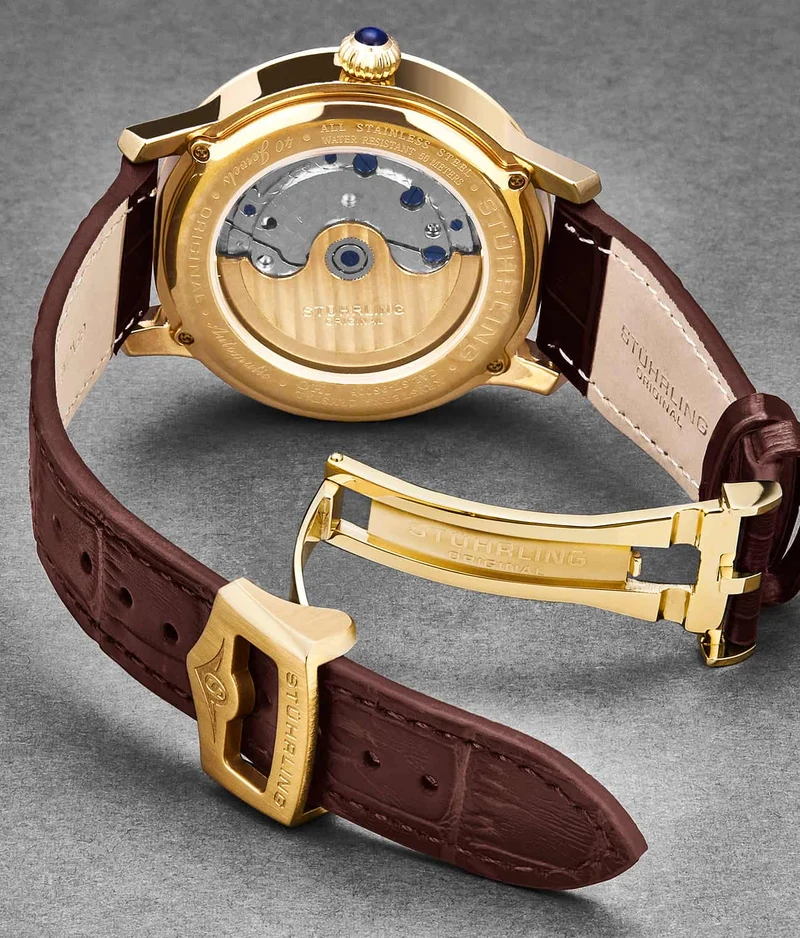 Stührling 20mm Leather Strap with Stainless Steel Deployant Buckle