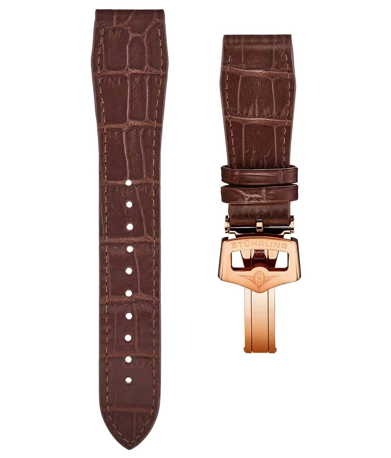 Stührling 20mm Leather Strap with Stainless Steel Deployant Buckle