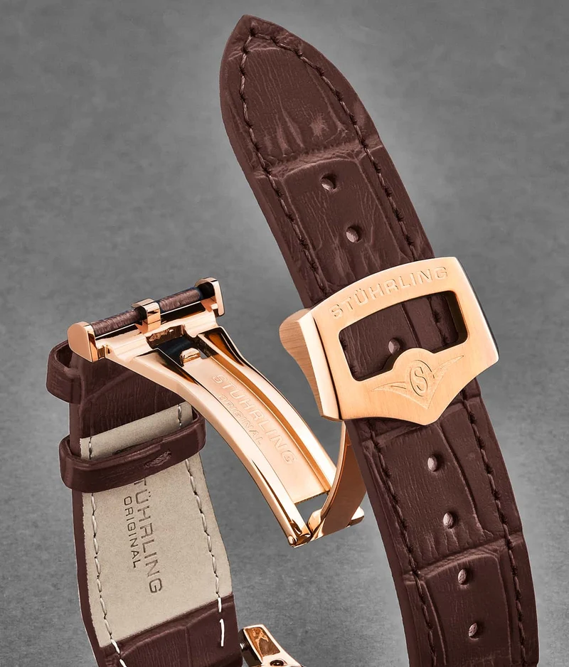 Stührling 20mm Leather Strap with Stainless Steel Deployant Buckle