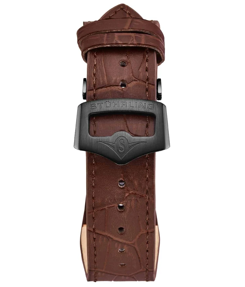 Stührling 24mm Leather Strap with Stainless Steel Deployant Buckle
