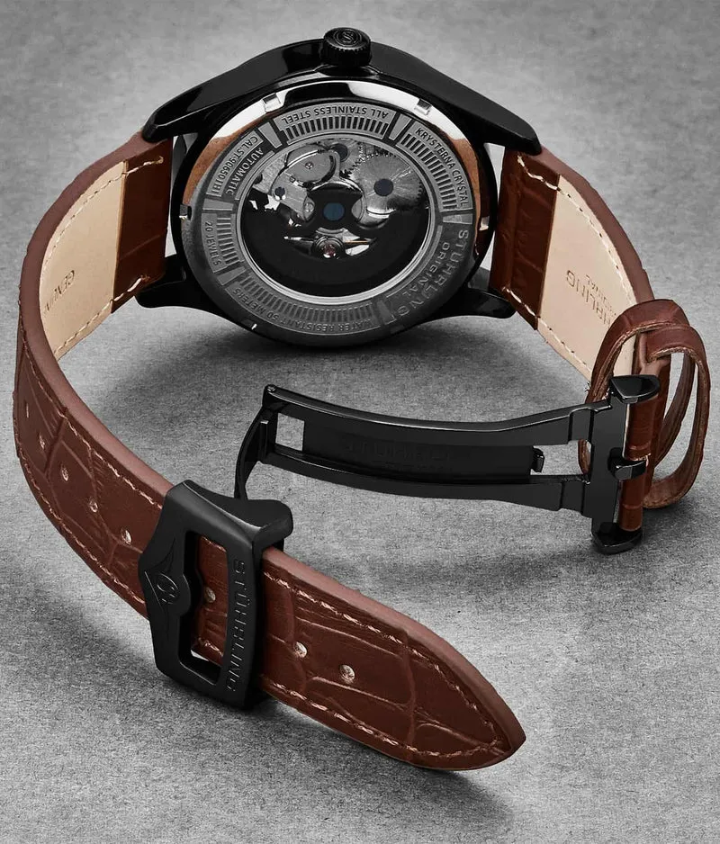 Stührling 24mm Leather Strap with Stainless Steel Deployant Buckle