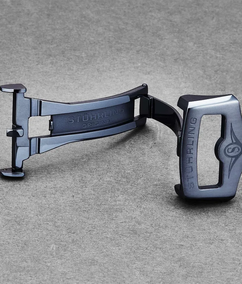 Stührling 24mm Leather Strap with Stainless Steel Deployant Buckle