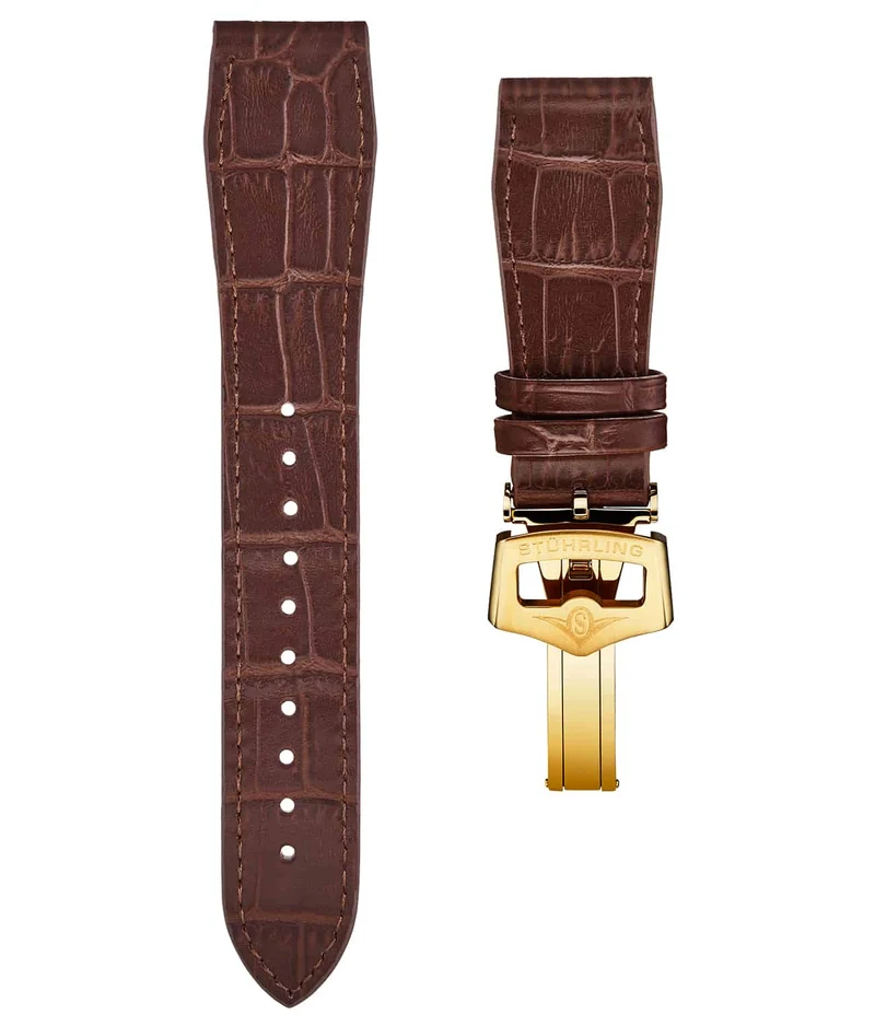 Stührling 24mm Leather Strap with Stainless Steel Deployant Buckle