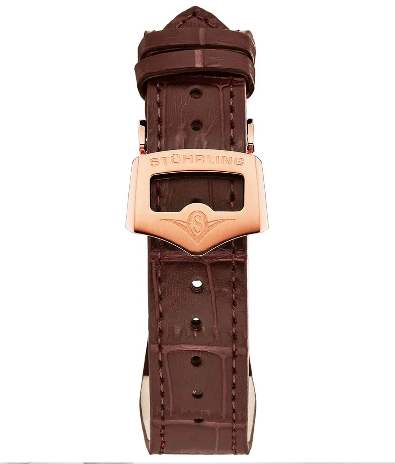 Stührling 24mm Leather Strap with Stainless Steel Deployant Buckle
