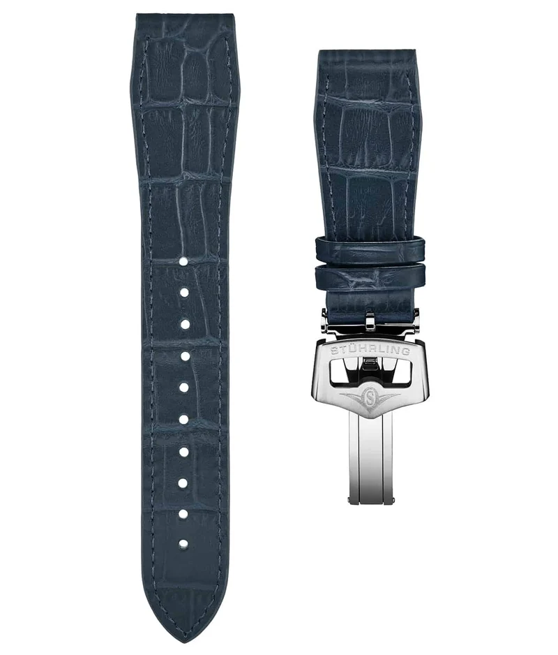 Stührling 24mm Leather Strap with Stainless Steel Deployant Buckle