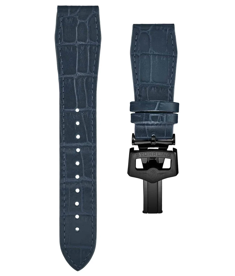 Stührling 24mm Leather Strap with Stainless Steel Deployant Buckle