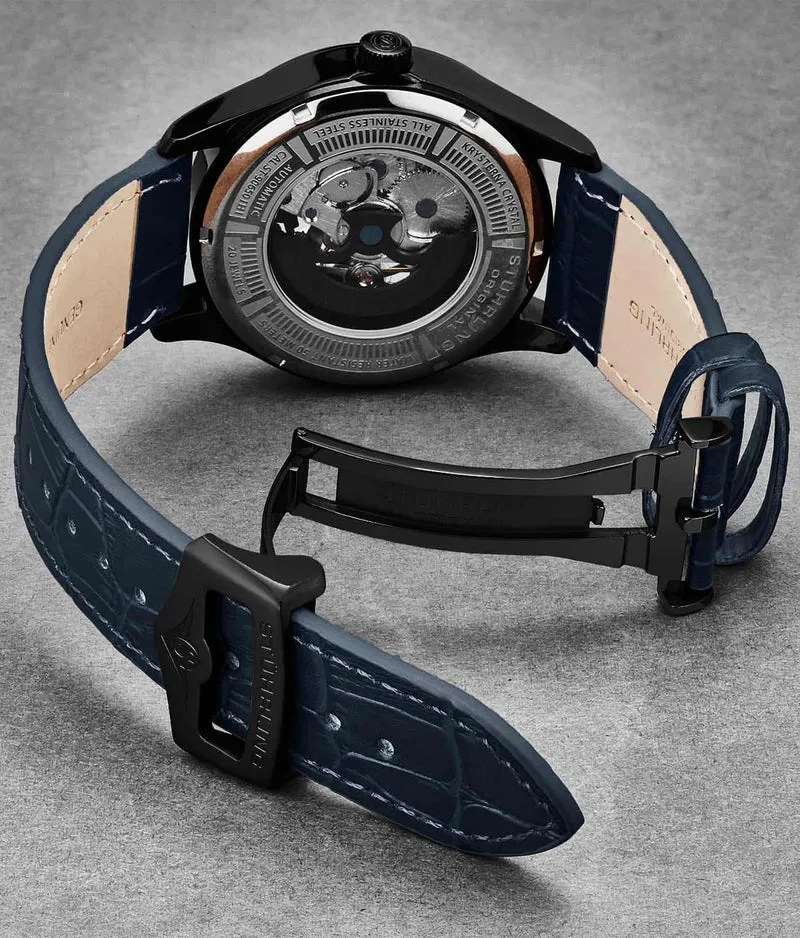 Stührling 24mm Leather Strap with Stainless Steel Deployant Buckle