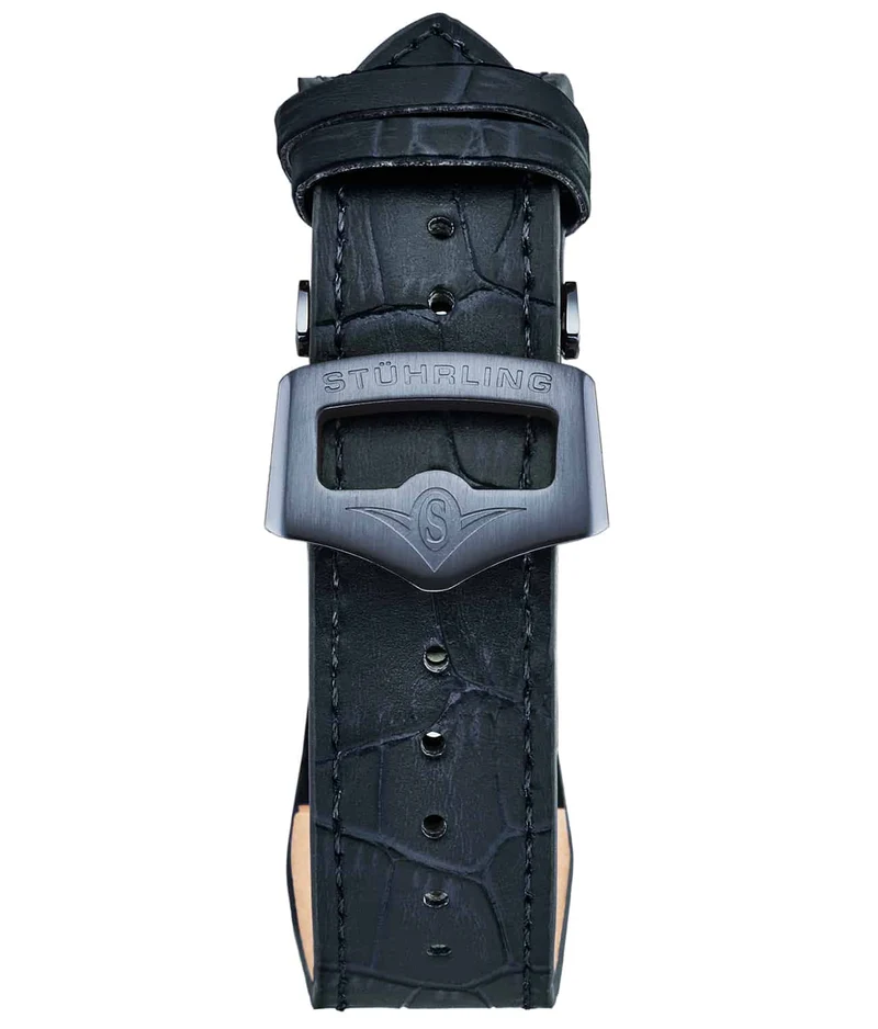 Stührling 24mm Leather Strap with Stainless Steel Deployant Buckle