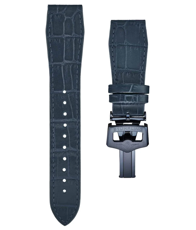 Stührling 24mm Leather Strap with Stainless Steel Deployant Buckle