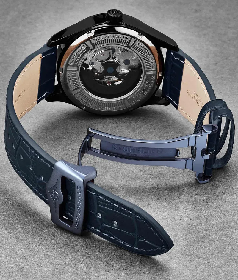 Stührling 24mm Leather Strap with Stainless Steel Deployant Buckle