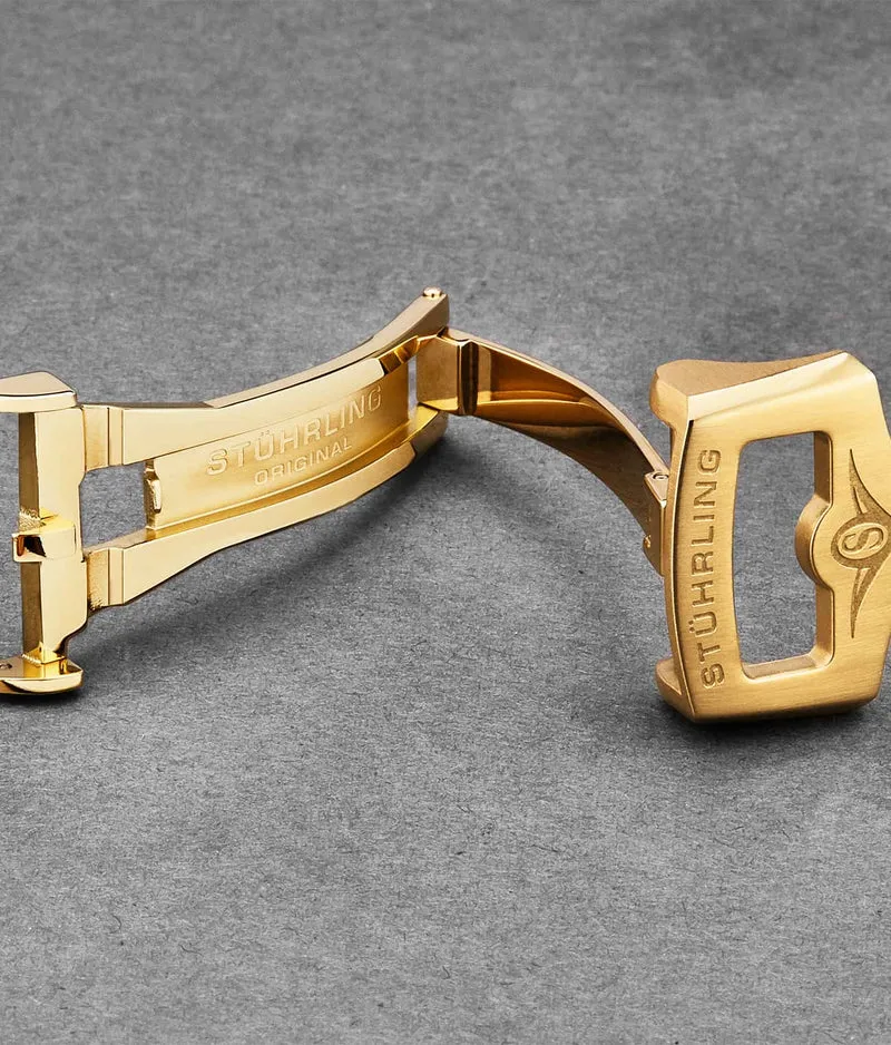 Stührling 24mm Leather Strap with Stainless Steel Deployant Buckle