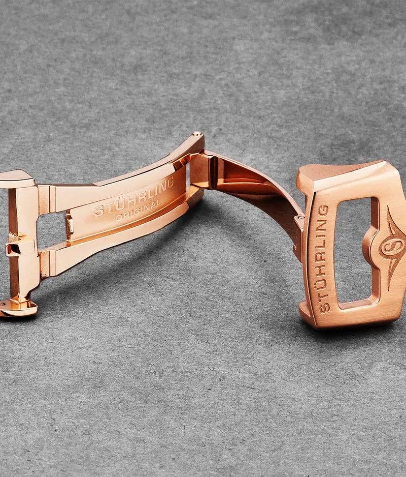 Stührling 24mm Leather Strap with Stainless Steel Deployant Buckle