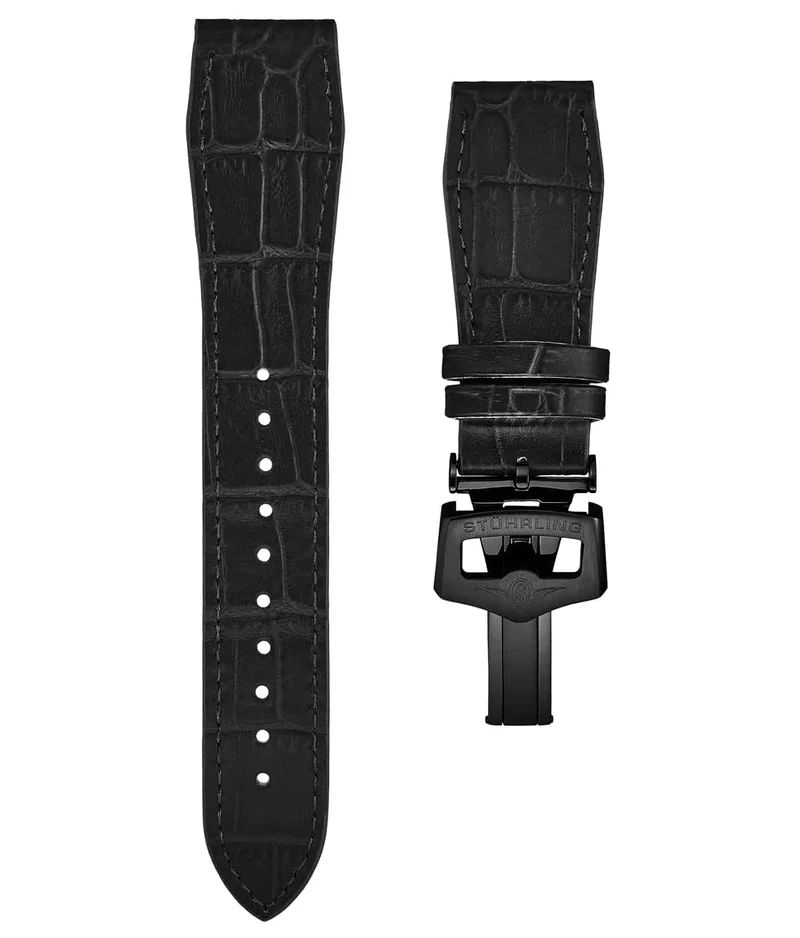 Stührling 24mm Leather Strap with Stainless Steel Deployant Buckle