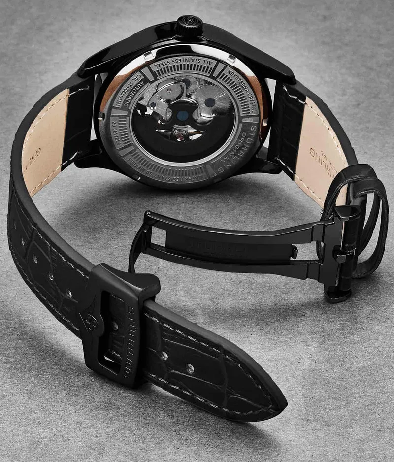 Stührling 24mm Leather Strap with Stainless Steel Deployant Buckle