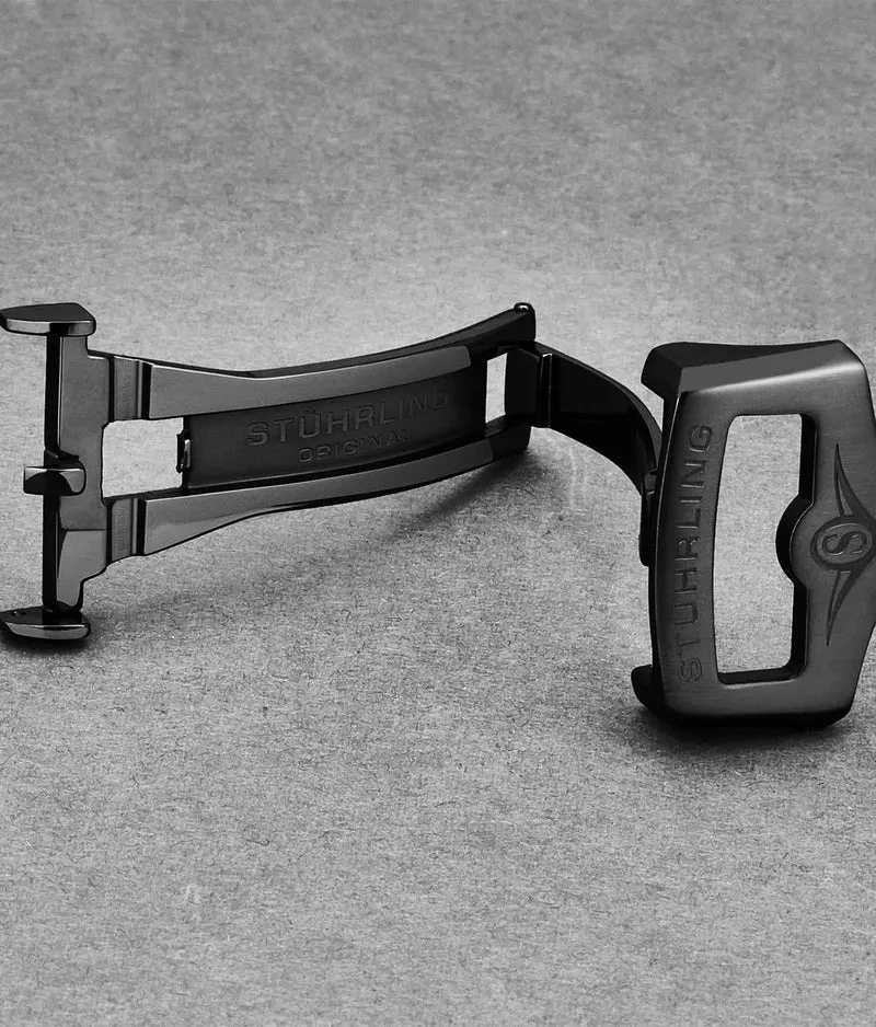 Stührling 24mm Leather Strap with Stainless Steel Deployant Buckle