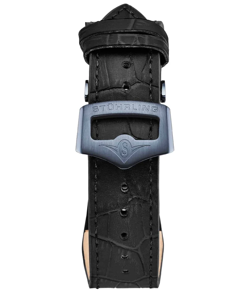 Stührling 24mm Leather Strap with Stainless Steel Deployant Buckle