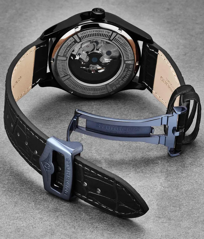 Stührling 24mm Leather Strap with Stainless Steel Deployant Buckle