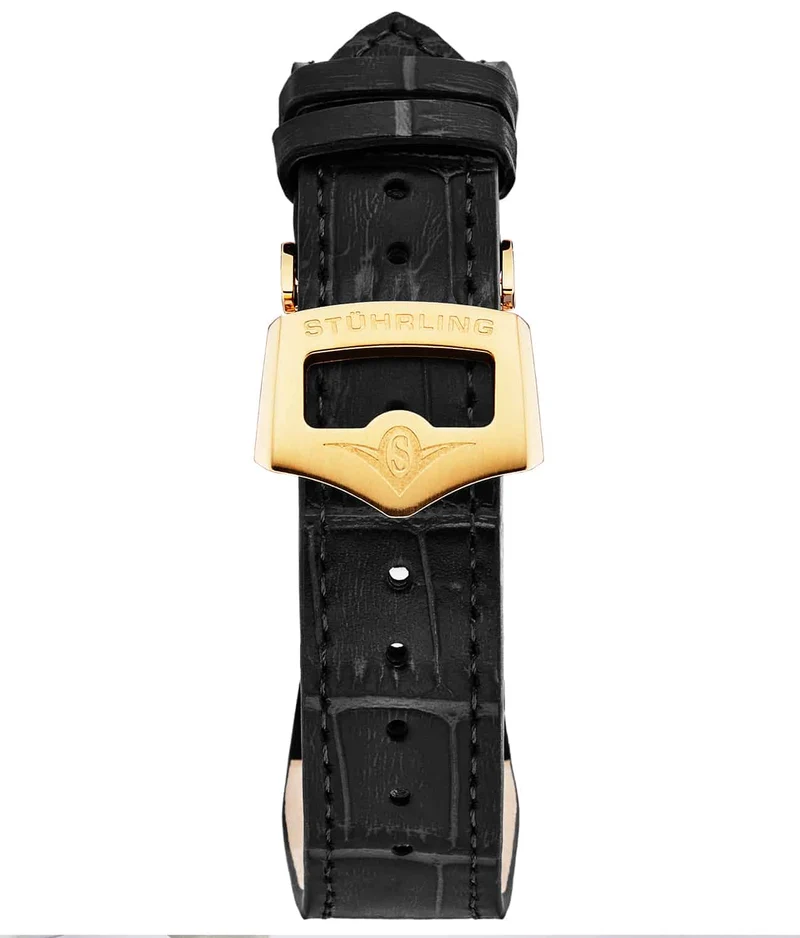 Stührling 24mm Leather Strap with Stainless Steel Deployant Buckle