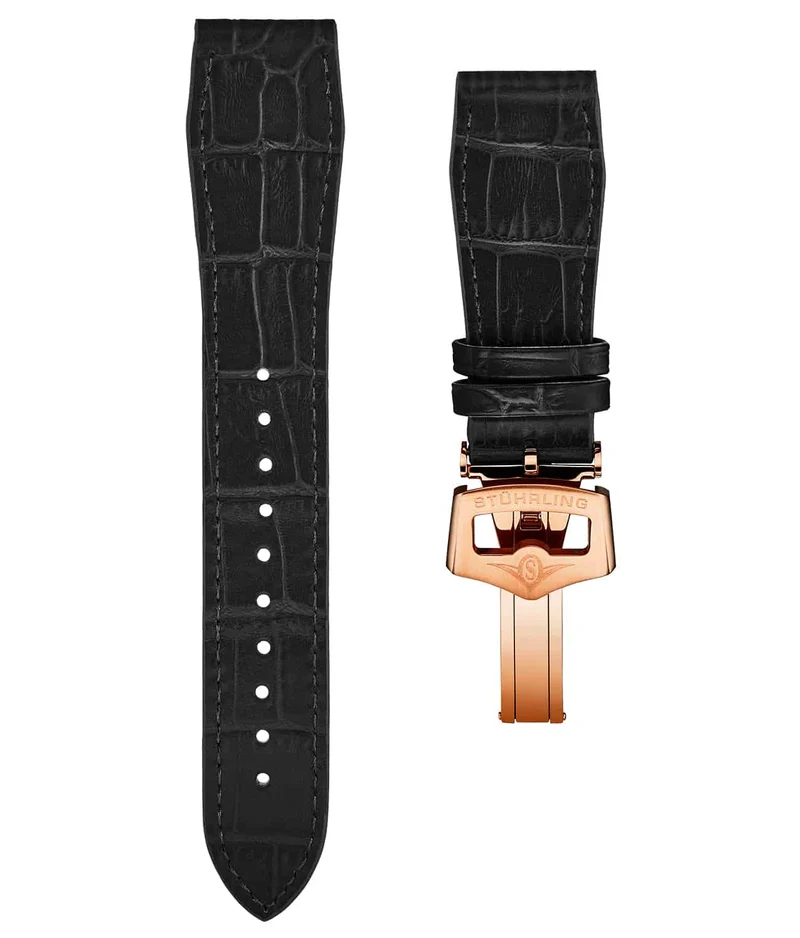 Stührling 24mm Leather Strap with Stainless Steel Deployant Buckle