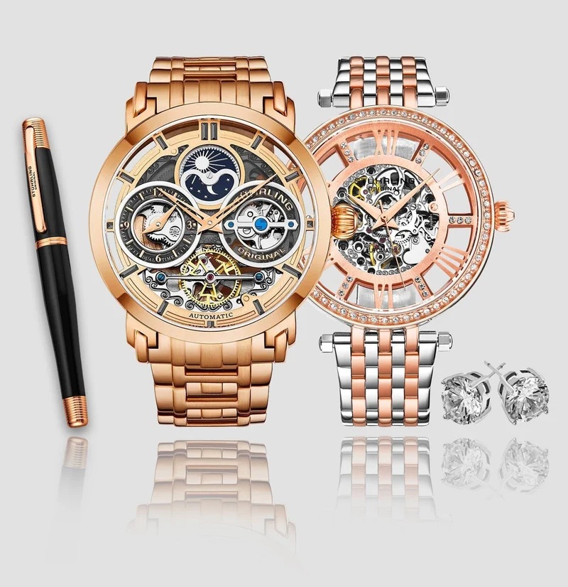 Stührling Stunning Skeletons Rose Duo with Signature Pen and Stud Earring