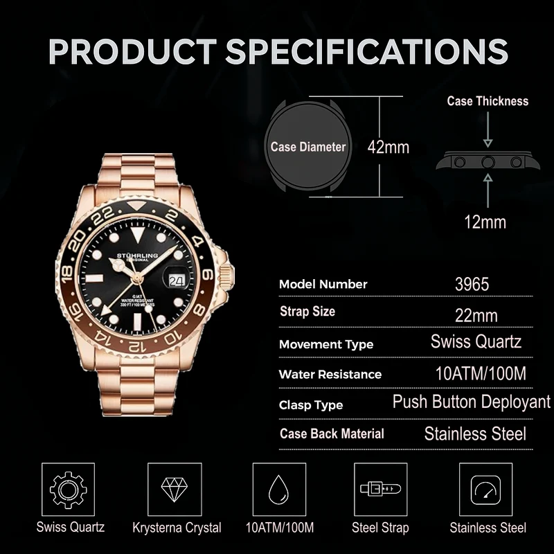 Stührling Meridian 3965 Quartz 42mm Diver