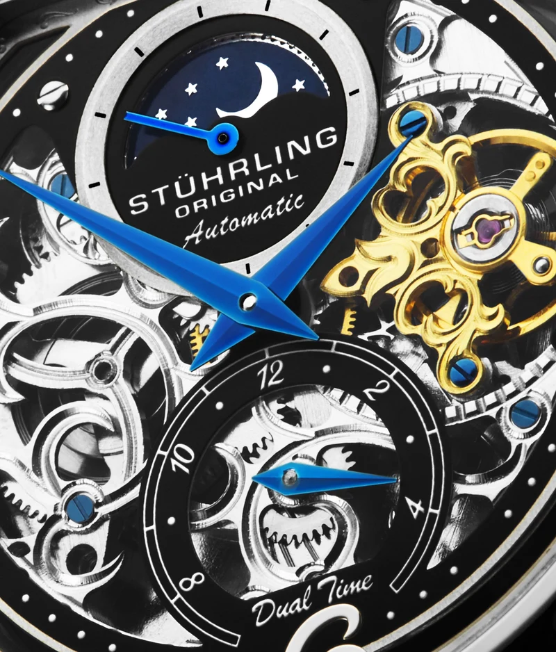 Stührling Modena 3954 Dual Time Automatic 46mm Skeleton