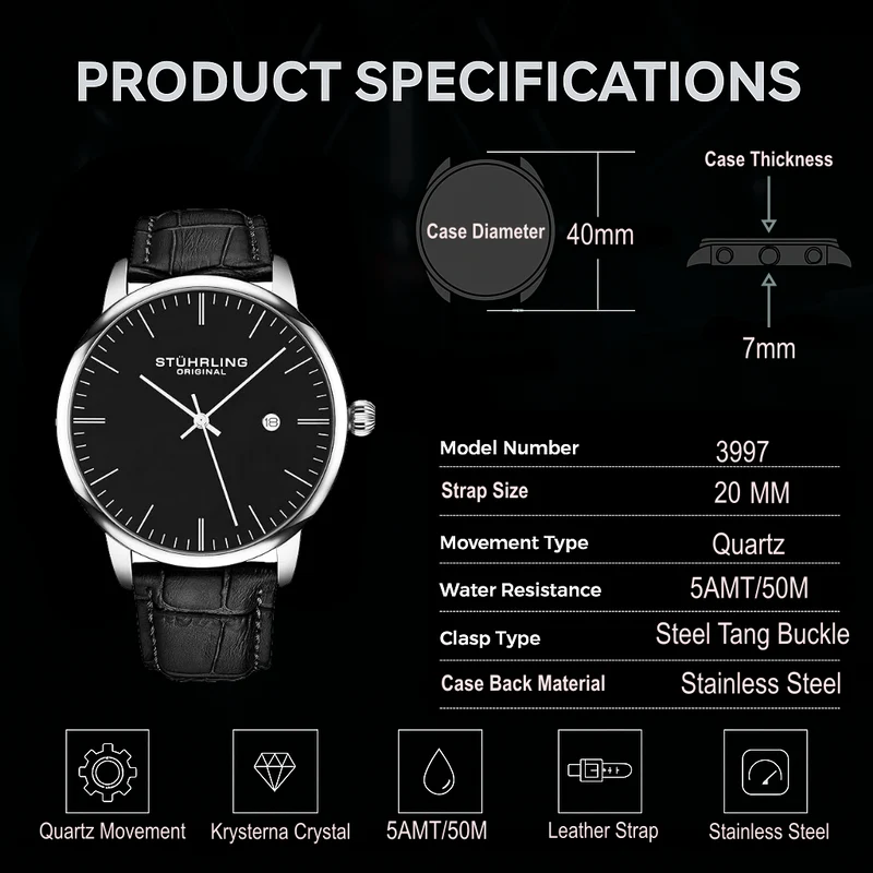 Stührling Rasa 3997 Quartz 40mm Classic