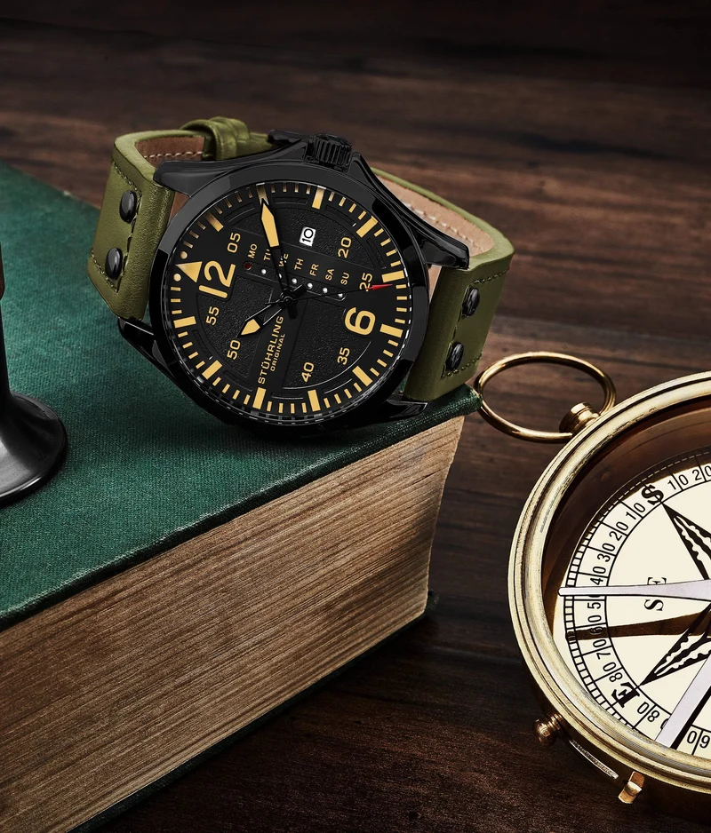 Stührling Maritimer 935.02, Aviator 3916.3, Signature Pen, and Watch Tool Kit