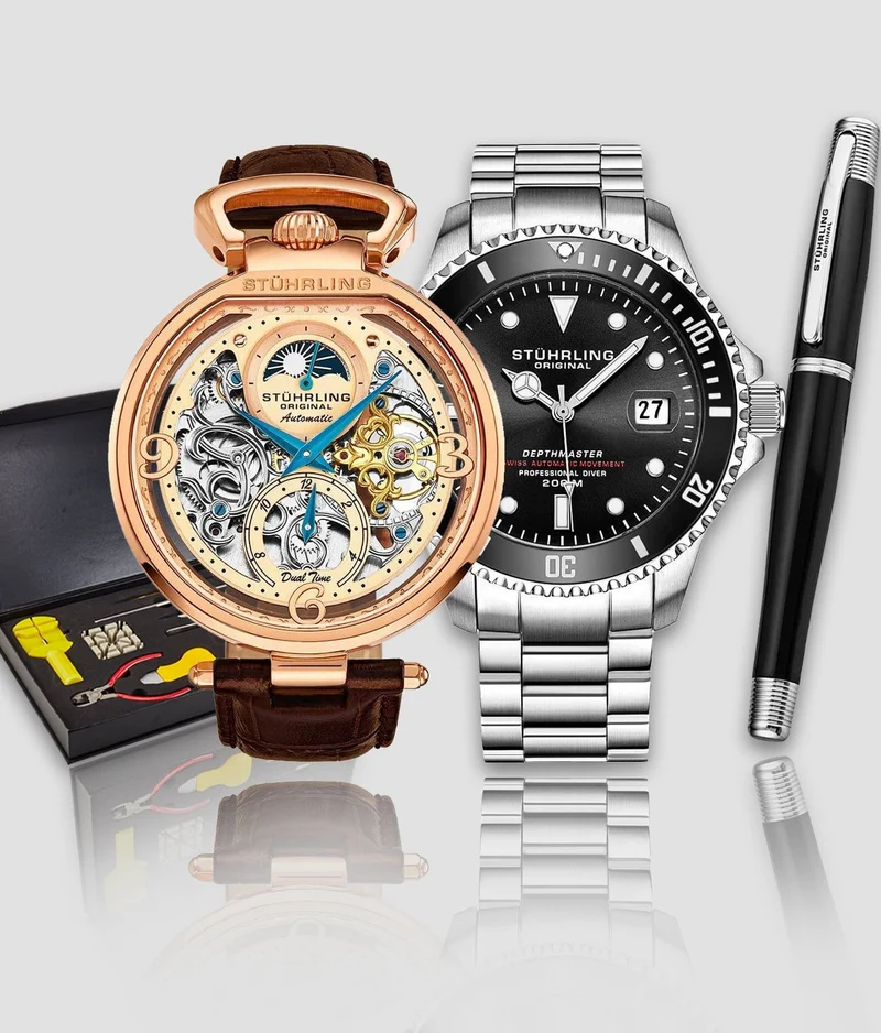Stührling Depthmaster 883.01, Modena 889.03 Signature Pen, and Watch Tool Kit