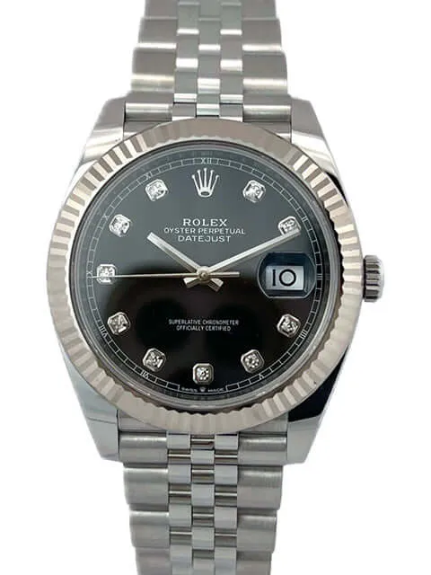 Rolex Datejust 41 Edelstahl Weißgold 126334 Schwarz Diamant Jubile-Band