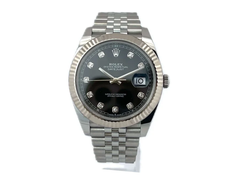Rolex Datejust 41 Edelstahl Weißgold 126334 Schwarz Diamant Jubile-Band