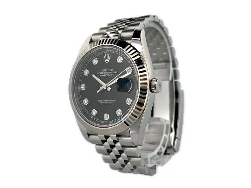 Rolex Datejust 41 Edelstahl Weißgold 126334 Schwarz Diamant Jubile-Band