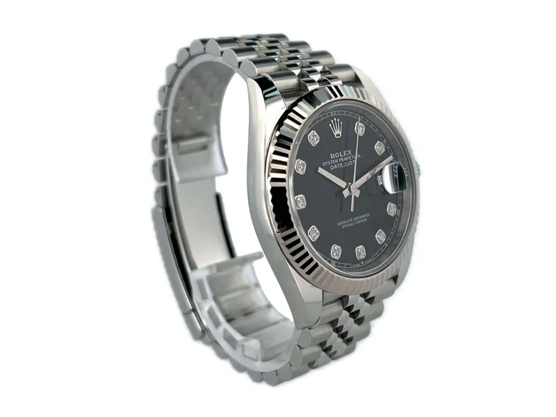 Rolex Datejust 41 Edelstahl Weißgold 126334 Schwarz Diamant Jubile-Band