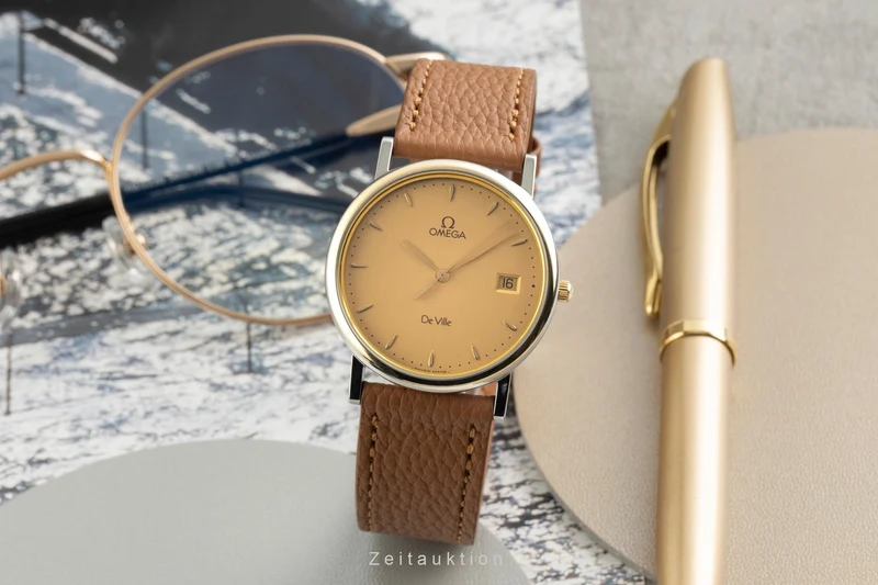 Omega De Ville steel / gold quartz men's watch 196.2430 Vintage [2603179]