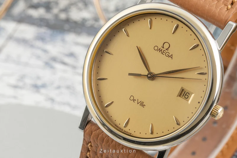 Omega De Ville steel / gold quartz men's watch 196.2430 Vintage [2603179]
