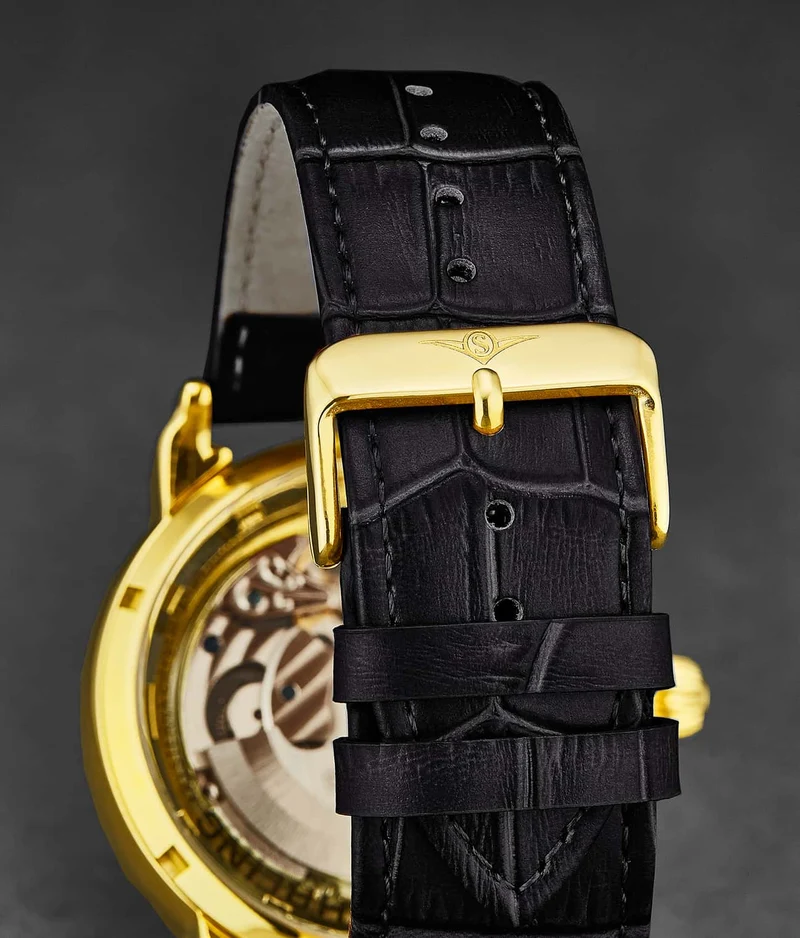 Alligator Embossed Black Leather 24mm Strap